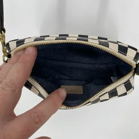 Clare V. Midi Sac Bag Checkered Crossbody Bag Purse Small Black and White - Picture 9 of 12